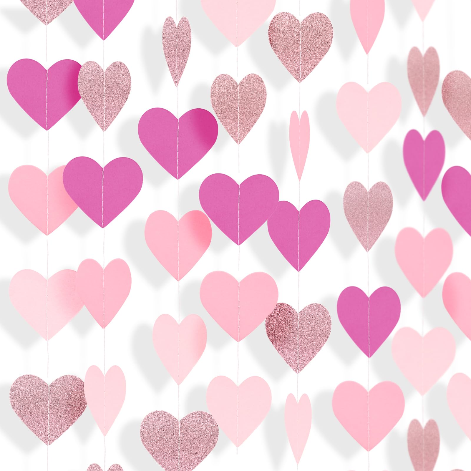 G2PLUS 16M Rosa Girlande Glitzer: 4 Stücke Herz Girlande in Farbverlauf | Hängende Papiergirlande Dekoration für Geburtstag, Hochzeit, Baby Shower, Valentinstag