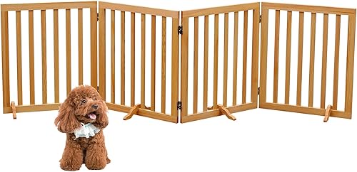 Miniatura 1 de Puerta de madera para perros, 4 paneles, valla independiente para mascotas, puerta plegable para mascotas para puertas y escaleras de casa, barrera