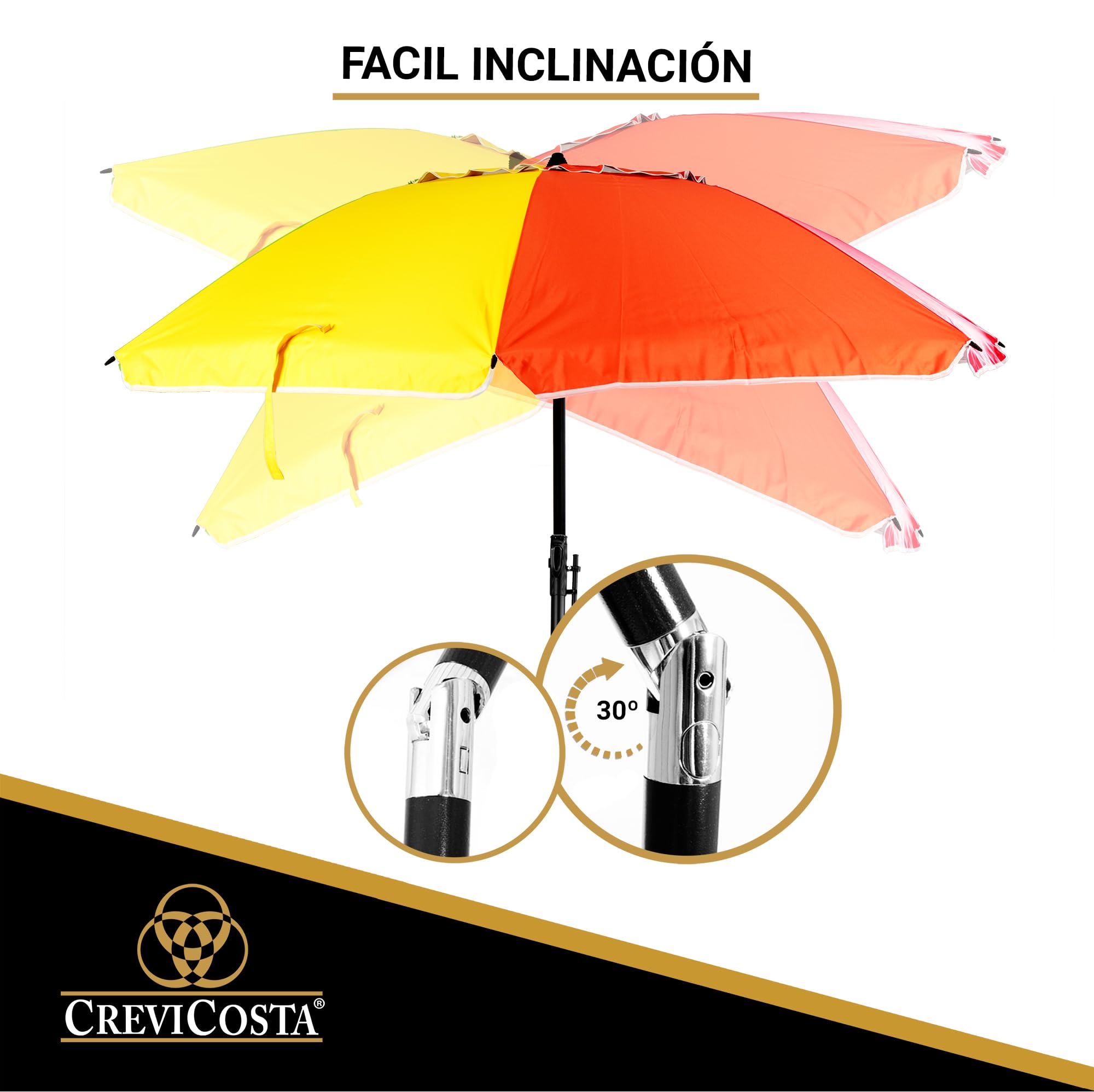 CREVICOSTA QUALITY MARK MARCAS DE CALIDAD - Sombrilla 220 cm con Espiral y Poste de Recorrido Total. Protección total contra los Rayos UV. 8 Varillas