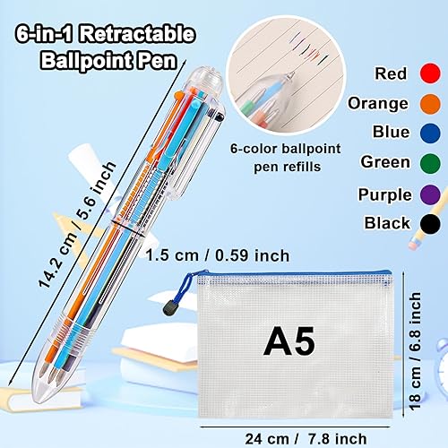Miniatura 3 de xlehoely Paquete de 24 bolígrafos multicolores, bolígrafos retráctiles 6 en 1 de 0.020 in, bolígrafo de barril transparente de 6 colores para