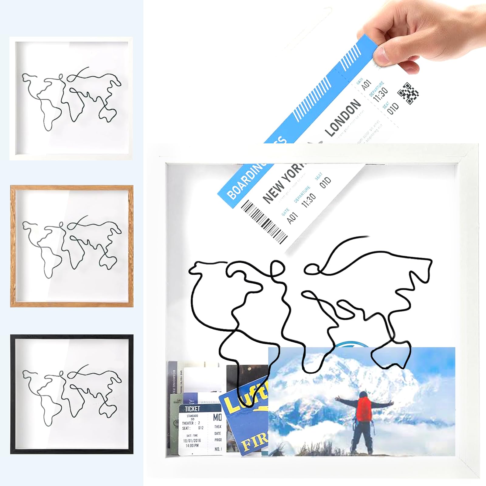 Shadow Box Frame 20x20cm Adventure Archive Box Wooden Memory Box Blanco