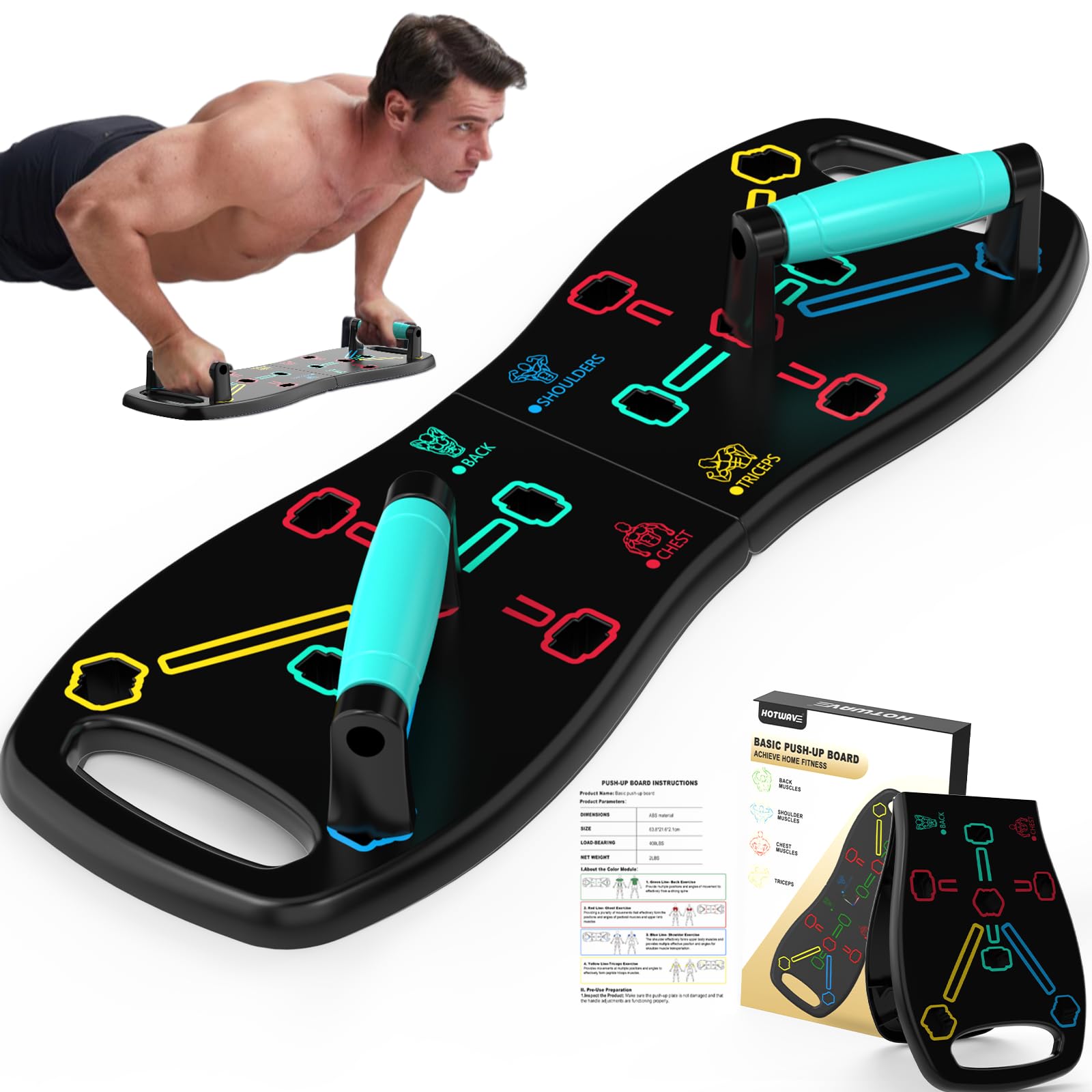 HOTWAVE Push Up Board, Portable Pushup Board for Men, Foldable Push Up Bar
