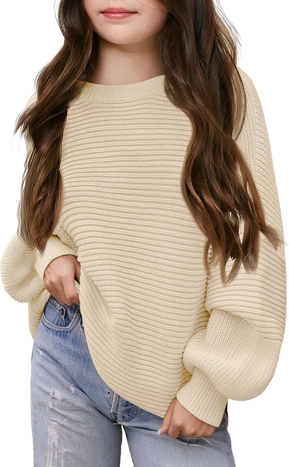 Haloumoning Girls Sweaters Long Sleeve Crewneck Pullover Jumper Cute Winter Knit Blouse Tops 7-14 Years