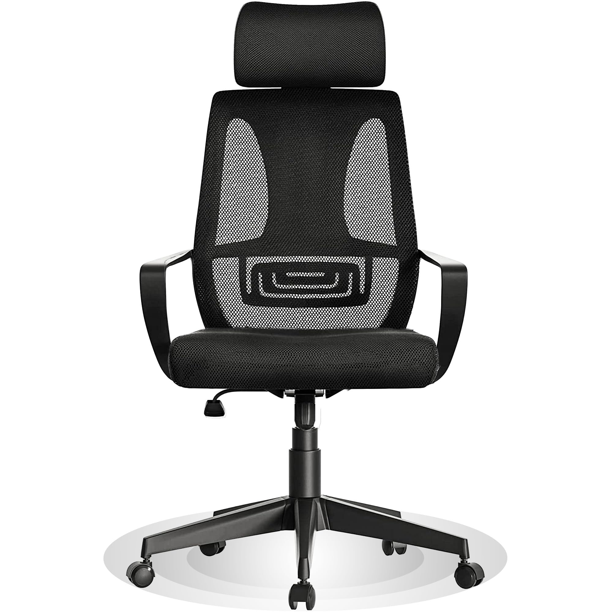 IULULU Ergonomic Home Office Desk Chair, Mesh High Back Adjustable Big and Tall Swivel TaskChairs with Wheels, Lumbar Support, Headrest, Armrest for Study, Working, Black