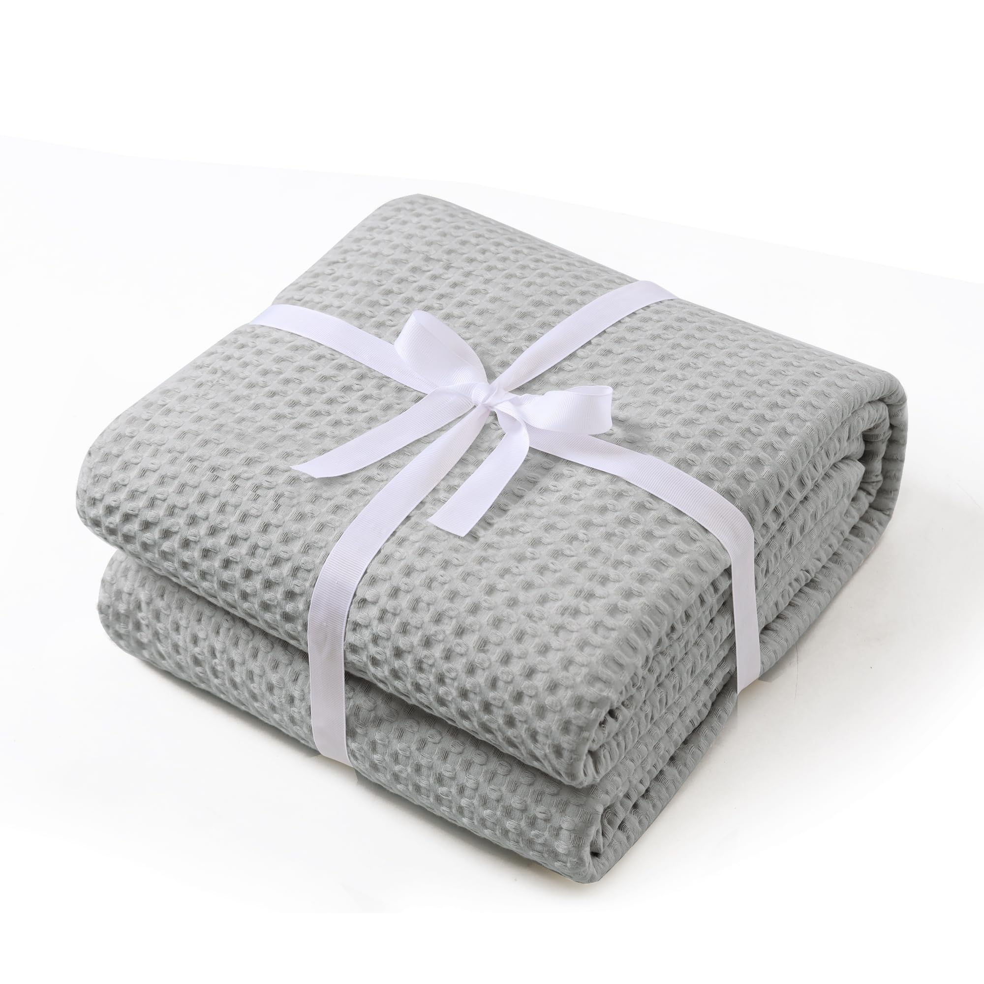 100% Egyptian Cotton Waffle Weave Throw Blanket for Bed Couch Sofa Home Decor, Soft Lightweight Bed & Couch Blanket for All Seasons (Light Grey - Twin Size - 66 * 90")-image-22
