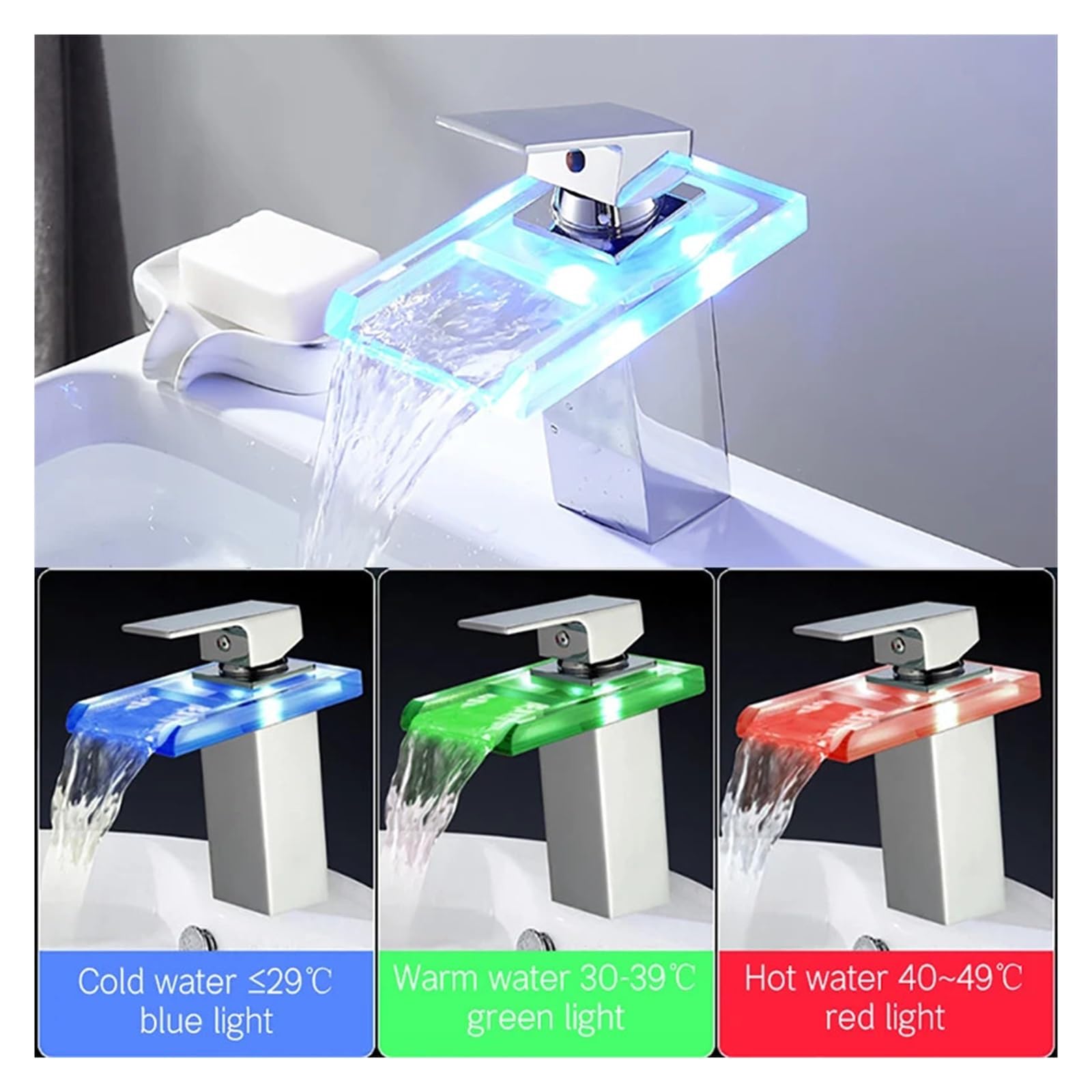 Robinet de lavabo de Salle de Bains de Remplacement à LED, Cascade en Verre, Robinet de Salle de Bains en Laiton, Robinet de lavabo supérieur