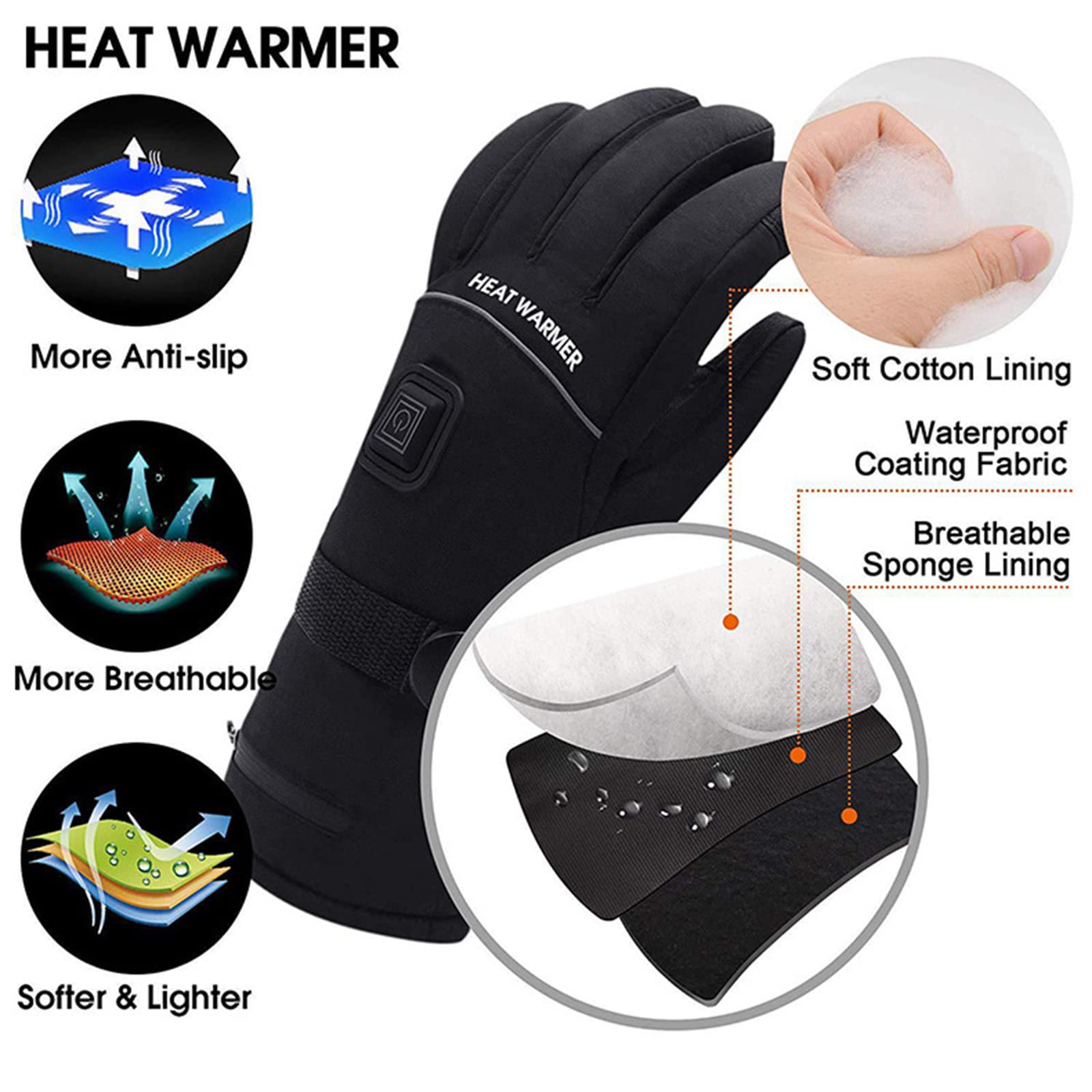 CHEWYNP Guanti per Bici Elettriche Guanti Riscaldati Elettrici per Uomo Donna con 3 Livelli di Riscaldamento Guanti Riscaldati Touch Screen Guanti Sci Snowboard,Rifrangente(Senza Batteria)