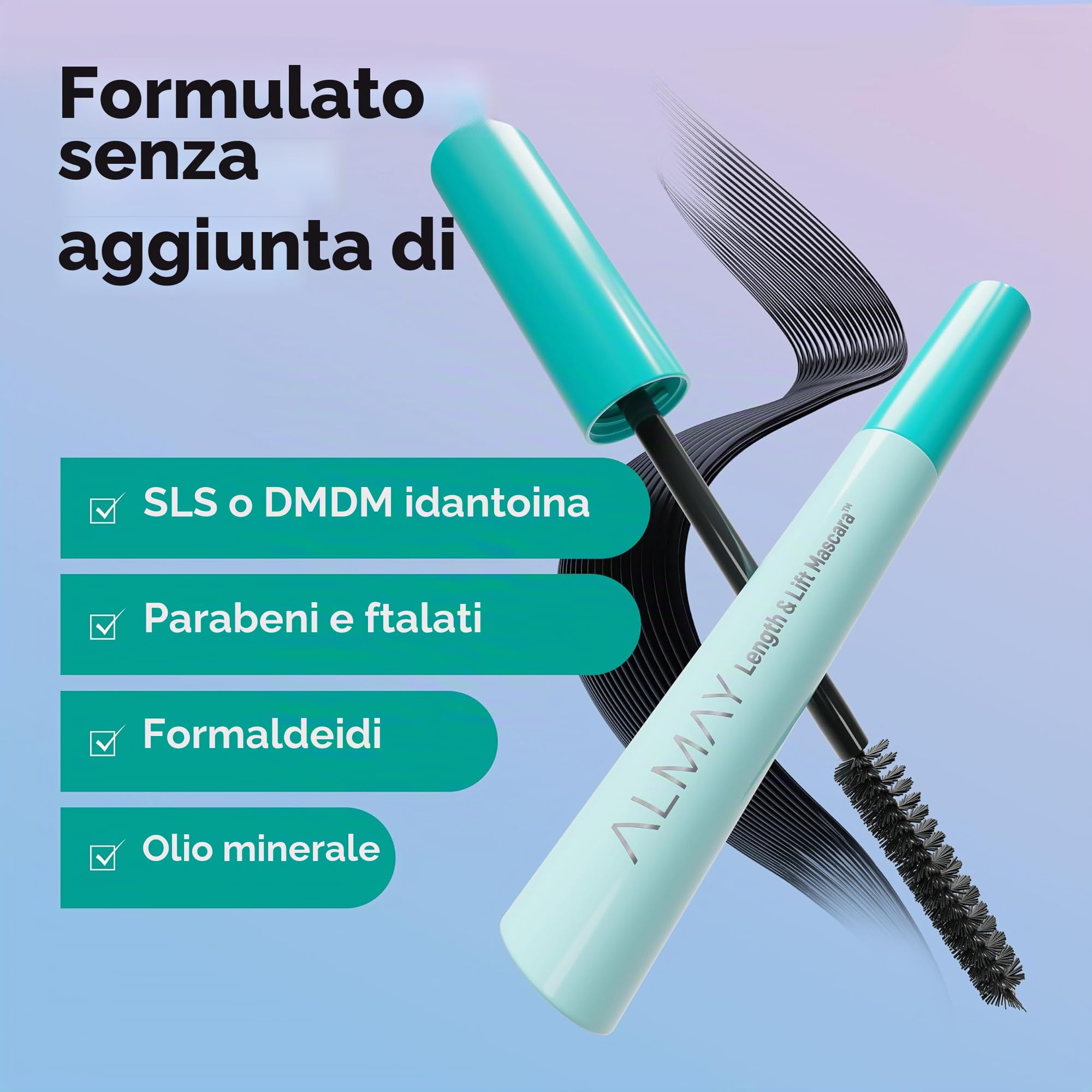 Almay Length & Lift Mascara, 10 Blackest Black, 1 Count | Mascara nutriente e allungante che solleva e definisce le ciglia senza grumi. Ipoallergenico.