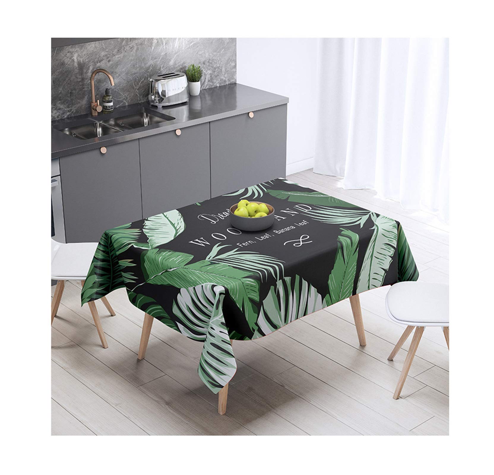 Nappe Feuilles Plantes Tropicaux 140x230 en Coton Lin pour Table Rectangulaire