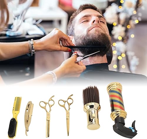 Miniatura 5 de Juego de tijeras de peluquería, tijeras de adelgazamiento, cepillo plumero, kit de tijeras de corte de pelo, 6 piezas, soporte profesional para