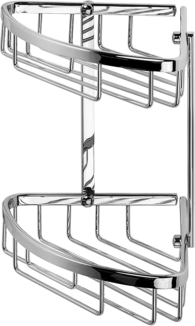 Croydex Slimline Aluminium Two Tier Corner Basket Shower Caddy, Lifetime Rust Free Guarantee, Silver