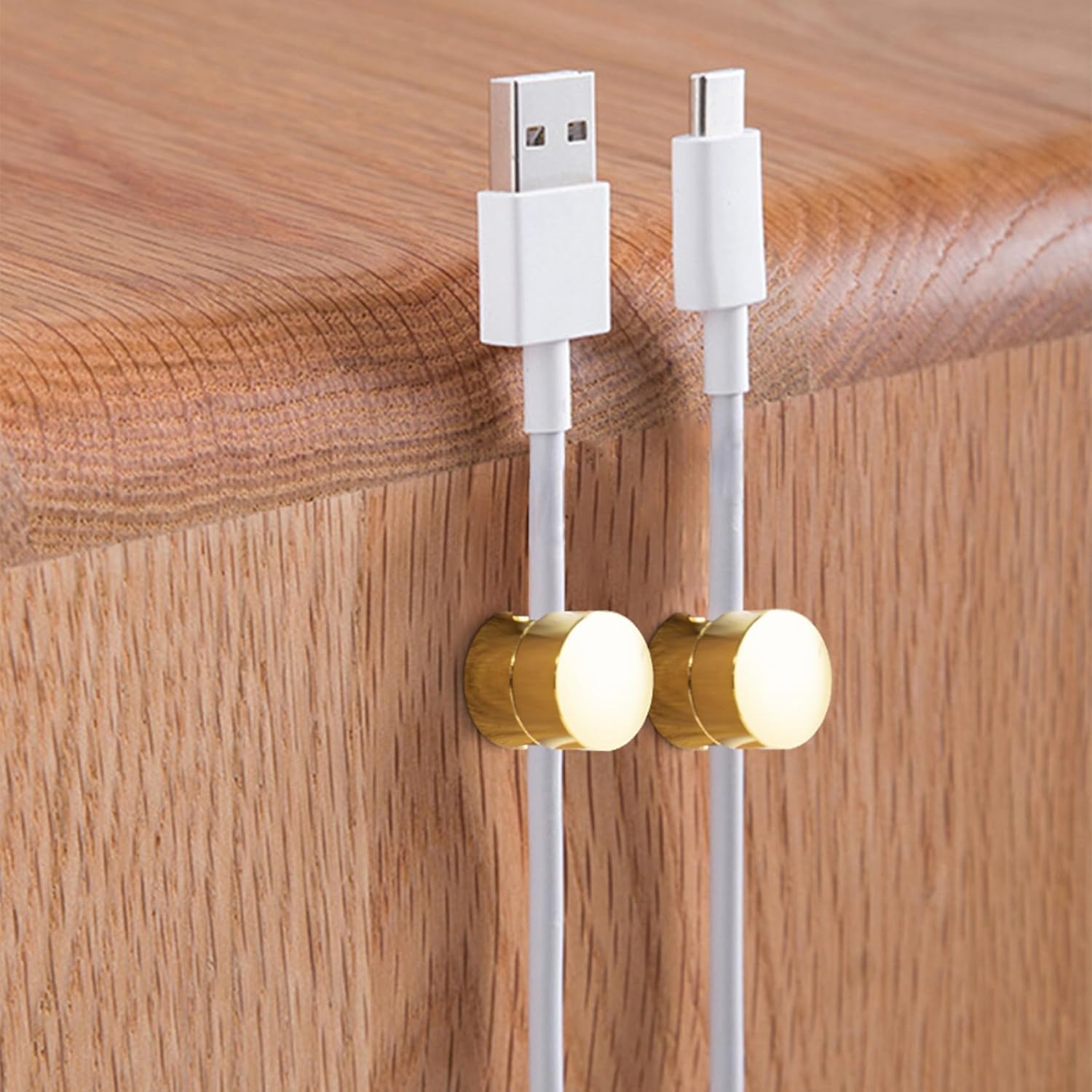 3Pcs Cord Holders for Nightstand, Adjustable Phone Charger Organizer, Gold Metal Cord Holder Clips, Adhesive Wire Management for Nightstand Office Home Desktop