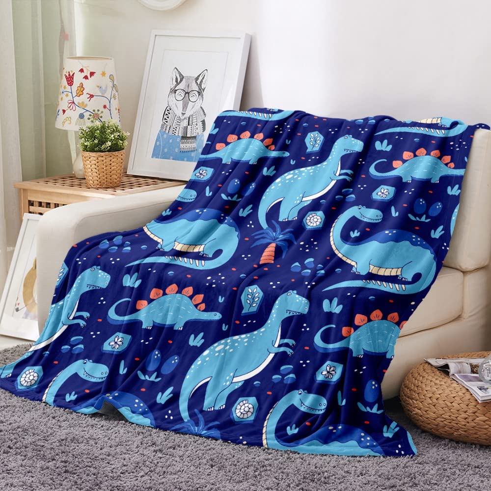 Weighted Blanket Throw for Adults Blue Dinosaur Teen Plush Flannel Blanket for Bed King Si...