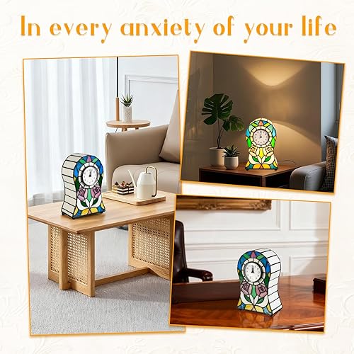Miniatura 7 de Lámpara de mesa estilo Tiffany con forma de campana con patrón de rosas, lámpara de reloj creativa, luz de vitral, decoración, dormitorio, mesita de