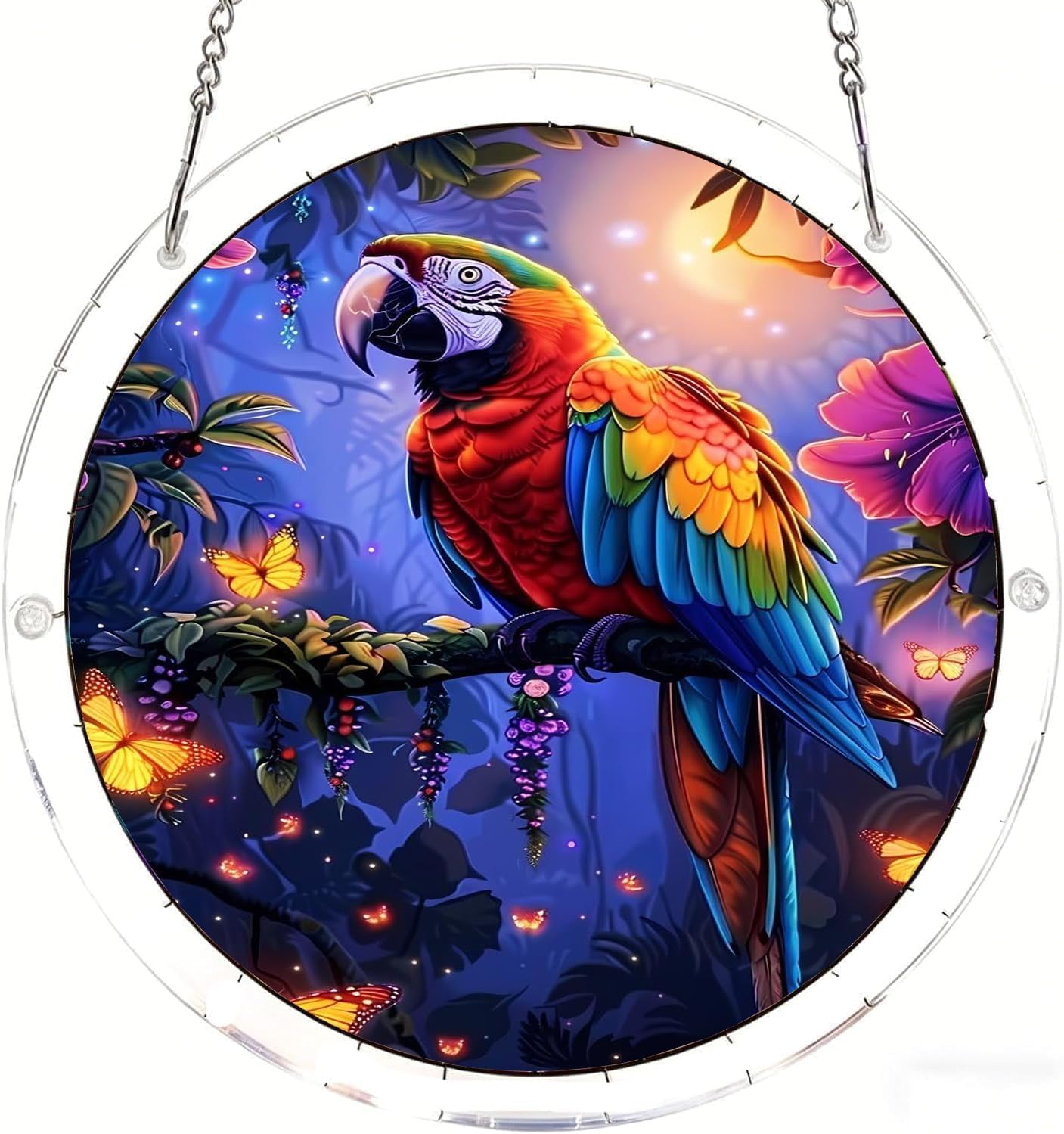 The Beautiful Parrot on the Branch Acrylic Jigsaw Puzzles Suncatcher, 8.9 Inch Window Hanging Suncatcher Acrylic Puzzle, DIY Home Decor Art Gift