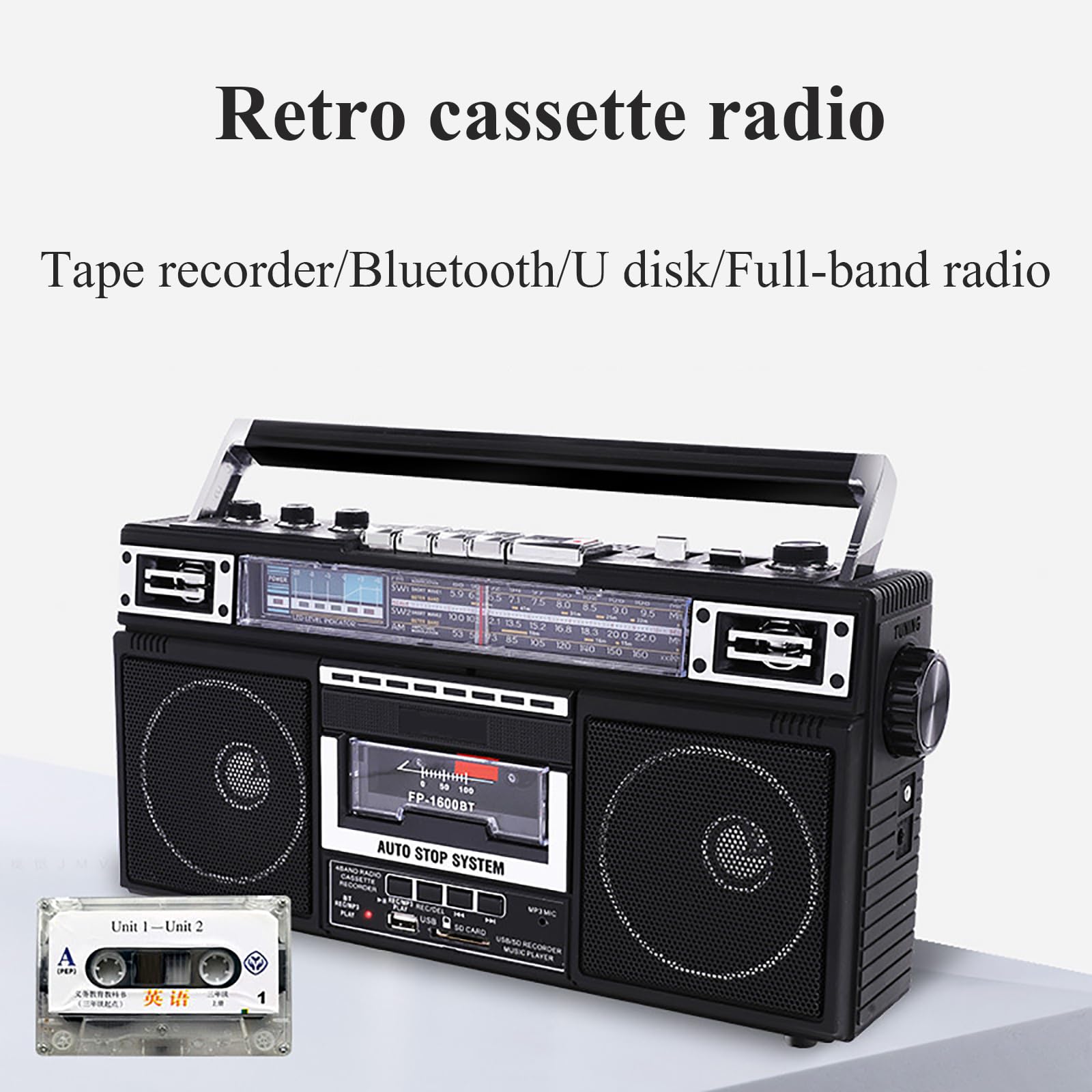 Radio De Cinta Retro, Radio Portátil De Cuatro Bandas, Admite Cinta Bluetooth U Disco Reproducción De Tarjeta SD, Admite Función De Transcripción, Modo De Fuente De Alimentación Dual CC/CA