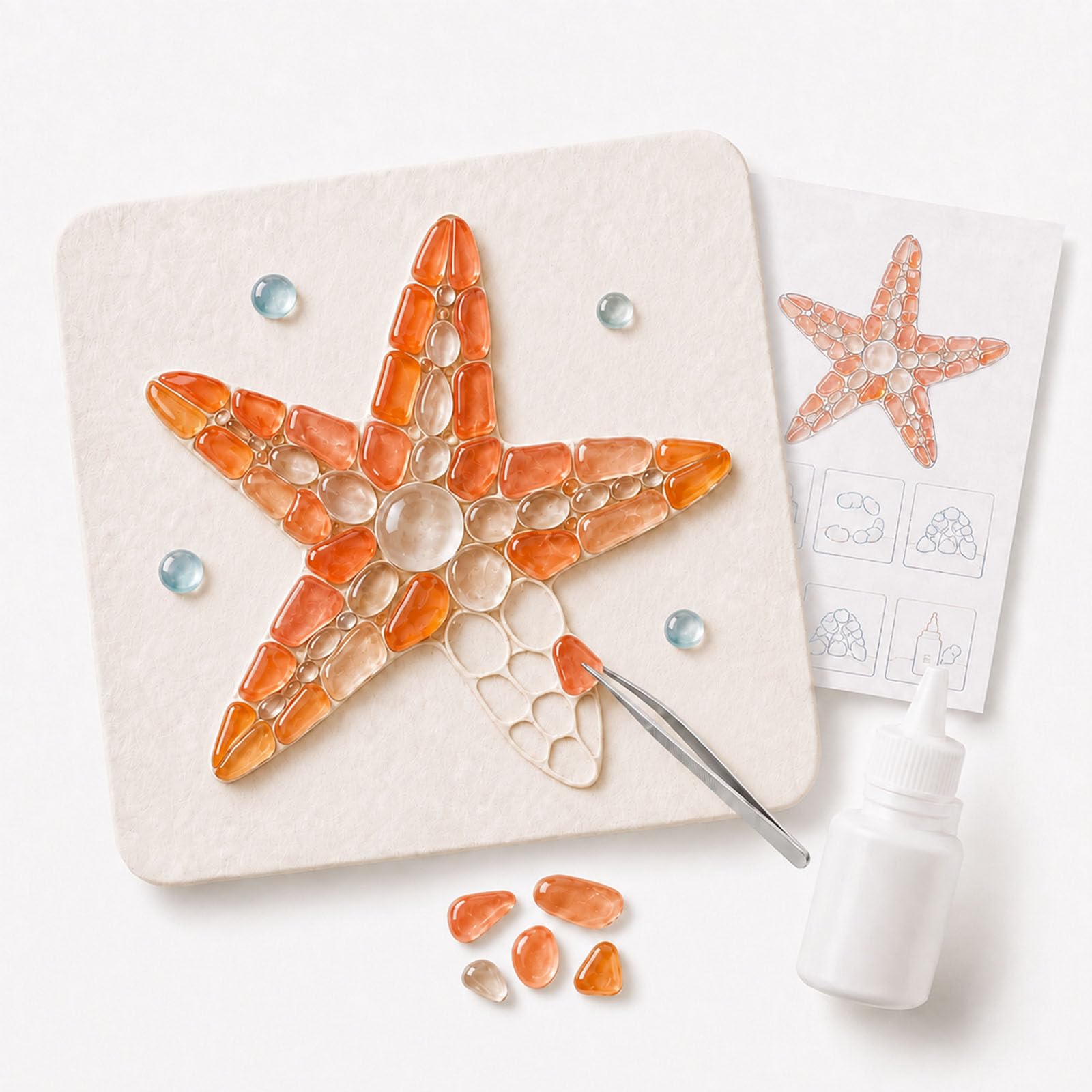 Jeeeun Sea Glass Art Kit for Adults, DIY Mosaic Craft, 4‑Inch Board (#B)