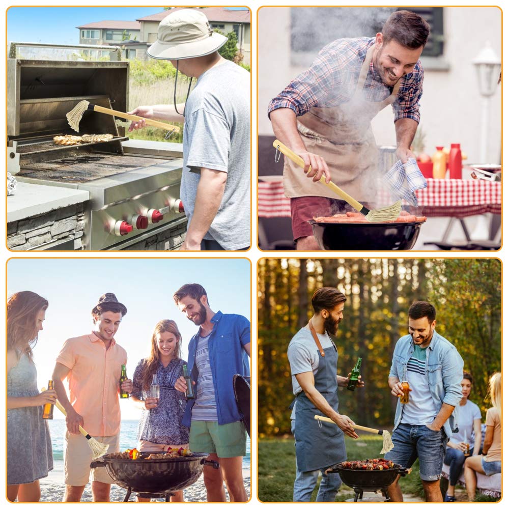 2 Pezzi Pennelli per Barbecue Spazzole per Barbecue Mocio Professionale per Barbecue in Legno, con 2 Testine di Ricambio per Cottura Arrosti, Grigliate, Facile da Lavare