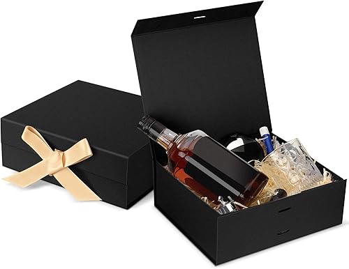 SWANGSA Caja de regalo negra con tapa de 10.2 x 8.8 x 3.8 pulgadas, caja de regalo grande con cinta y cierre magnético, caja de propuesta de padrino