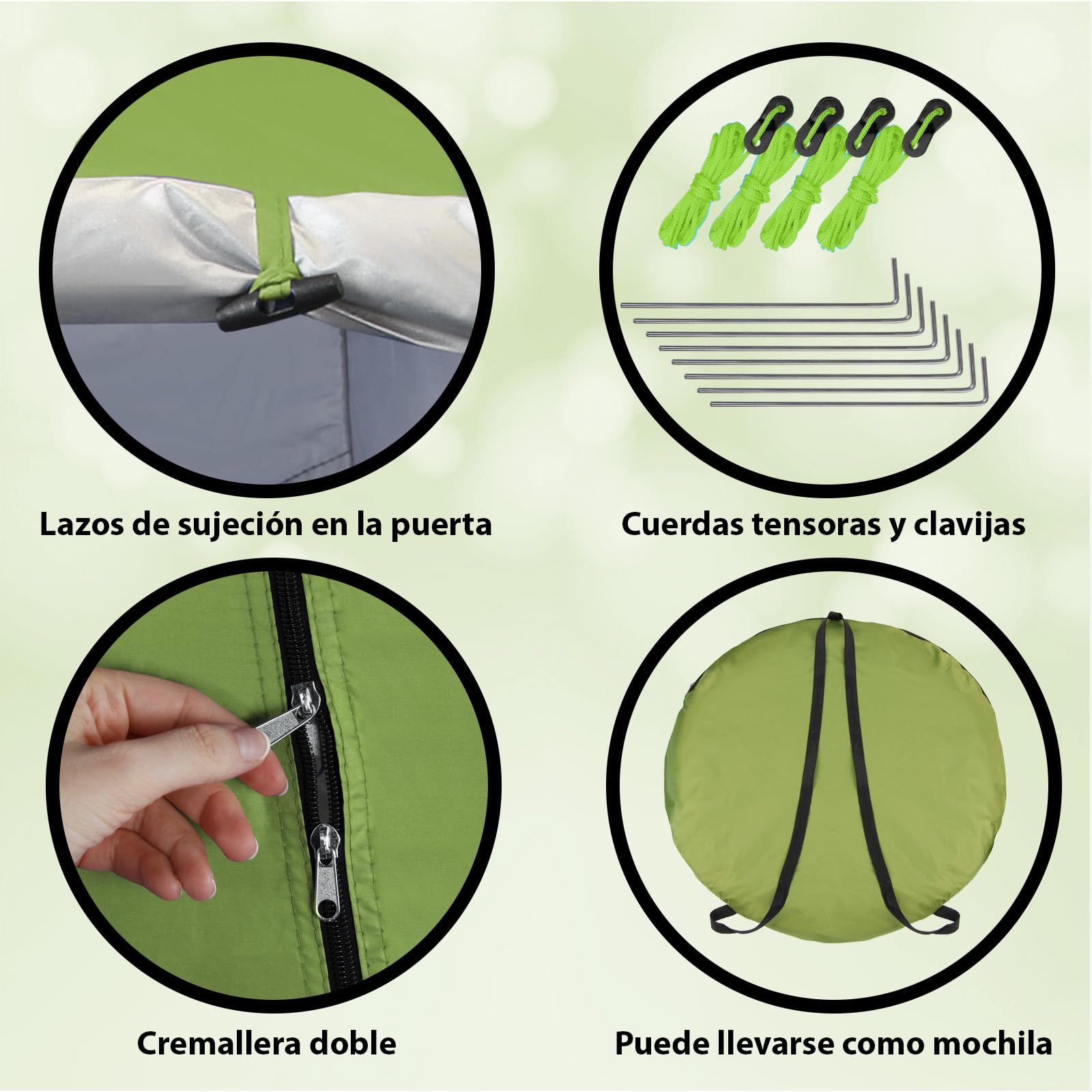 Montafox Tienda Ducha 2m XXL Pop Up Cambiador Camping Móvil Multifuncional Portátil Vestidor Baño Desplegable Verde