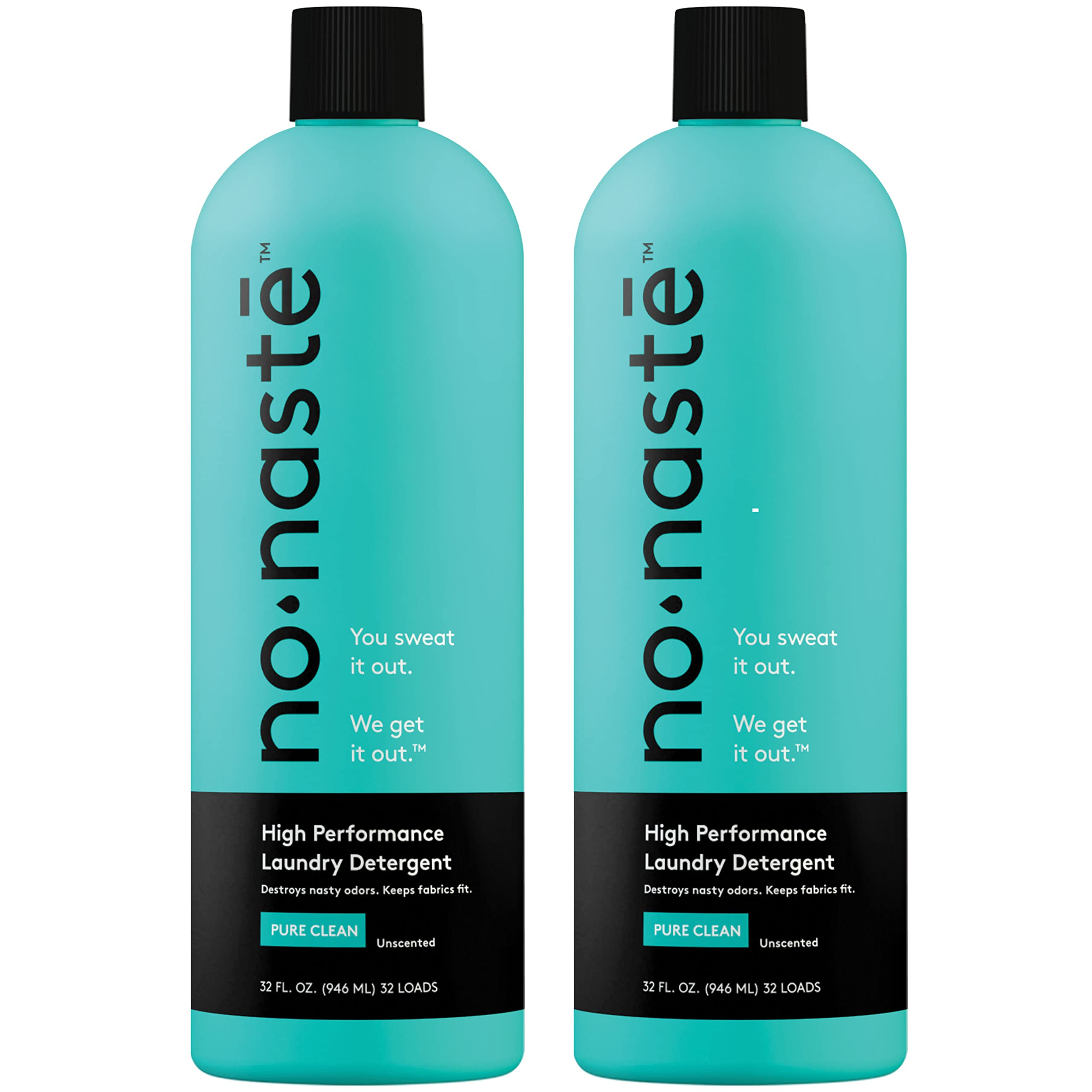 Nonaste Liquid Laundry Detergent - Pure Clean, 32 Fl Oz (Pack of 2) - Activewear Laundry Detergent for Workout Clothes & More - Unscented, Gentle & Color Safe