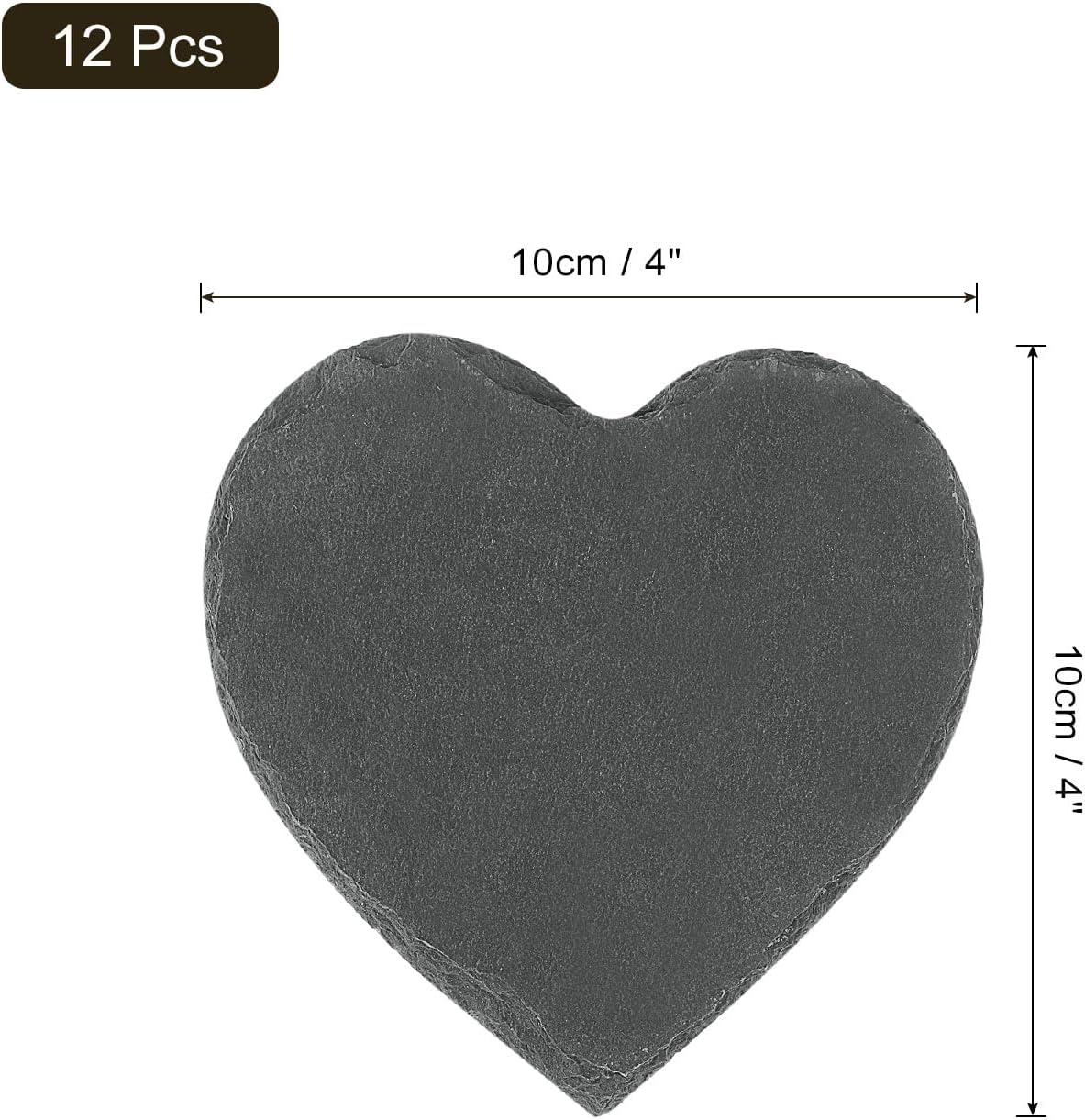 uxcell 12 Pcs Slate Drink Coasters, 4 Inch Black Slate Stone Coasters with Anti-Scratch Bottom, Bar Coasters Cup Coaster for Home Office Kitchen Apartment Bar, Heart Shape - Image 2