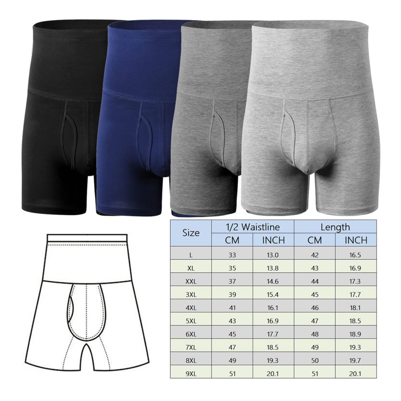 HLTYGWX Herren Tummy Control Body Shorts, Tight Butt Lifter Boxer Short Stretch High Waist Girdle Shapewear Unterwäsche