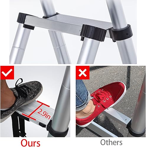 Miniatura 44 de Escalera telescópica de aluminio de 12.5 pies, escalera extensible con 2 ganchos desmontables, diseño de bloqueo de seguridad portátil y ligero