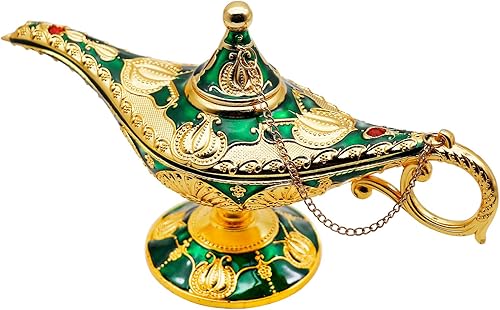 Hsiwto Aladdin Magic Genie Lamps Lámpara clásica vintage de genio mágico para decoración de mesa de boda, tamaño mediano, verde