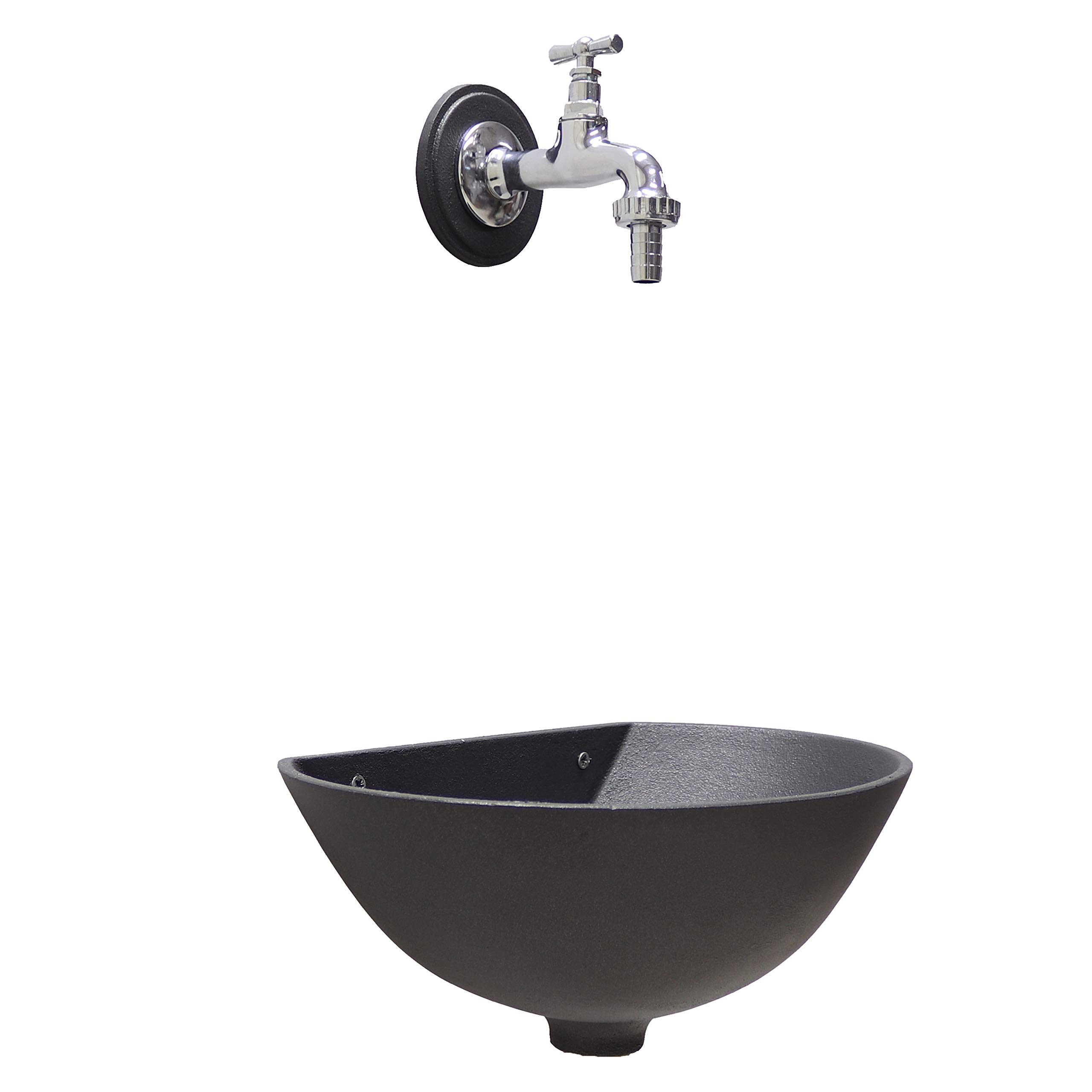 Fonderia Bongiovanni | Fontanella da giardino esterno | Lavandino da Esterno | Modello 600 195C | con Rubinetto in Ottone Cromato | per Casa Giardino| Fontana a muro da esterno
