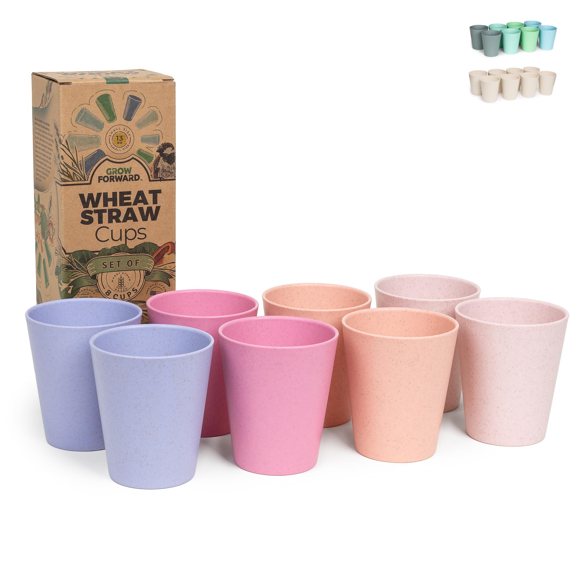 Grow Forward Premium Plastic Kids Cups - 13 oz Unbreakable Wheat Straw Cups for Kids - Non Toxic BPA Free Drinking Glasses for Water, Smoothie - Small Dishwasher Safe Kitchen Tumblers - Floral