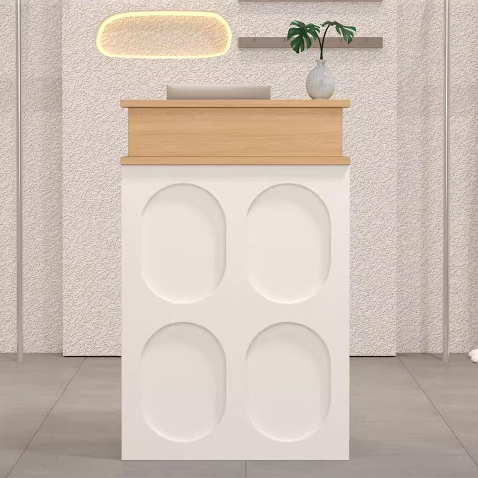 Salon piękności recepcja żółta Cassa z półkami stylowa 100 cm recepcja meble do sklepu odzieżowego nowoczesny design recepcji