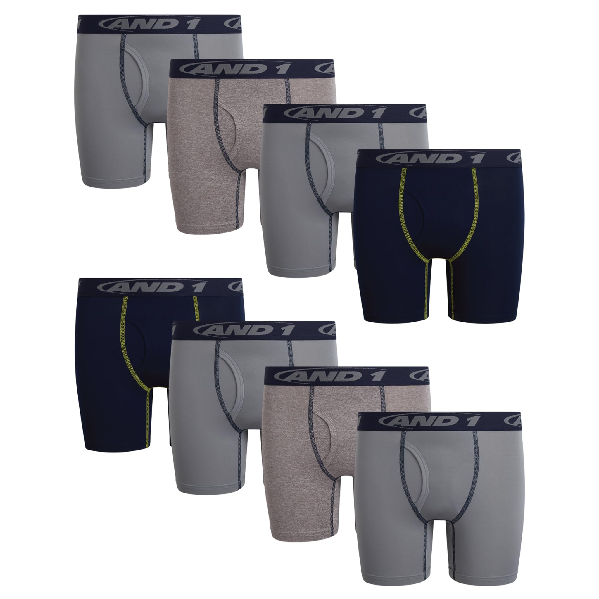 AND1 Boys Boxer Briefs - 8 Pack Performance Boys Underwear Boxer Briefs with Functional Fly Pouch 5 Inseam