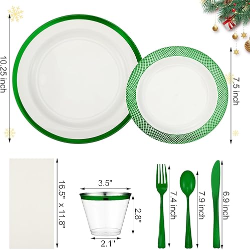 Miniatura 2 de Yaomiao Juego de 350 platos desechables de Navidad con adornos para fiestas de Navidad, vajilla de plástico 90Z, cuchillos, tenedor, cuchara,