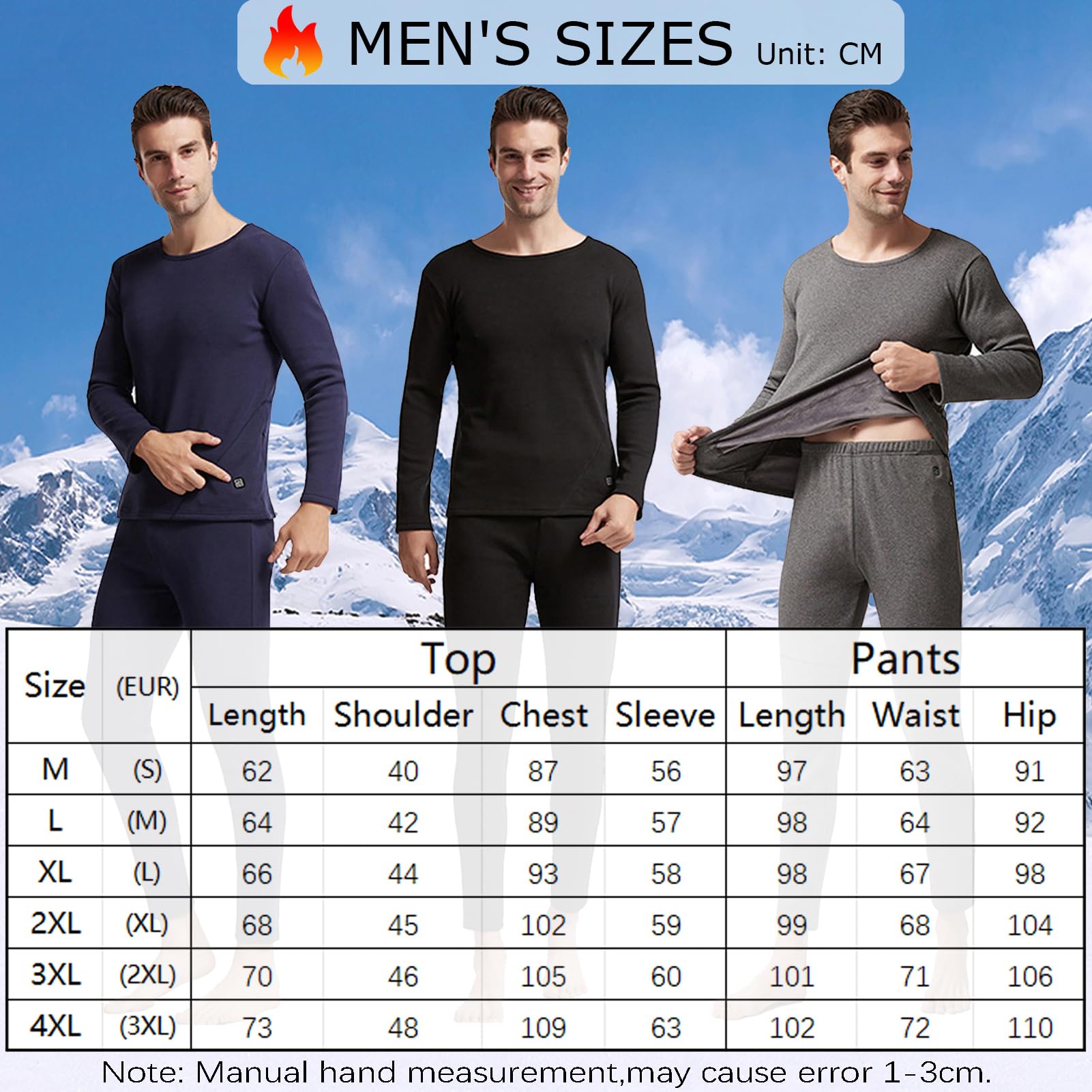 Ropa Interior Térmica Calefactada Hombre Al Aire Libre, Camiseta Calefactada De 5 Zonas, Pantalones Calefactables De 3 Zonas, Alimentado por USB, 3 Niveles De Temperatura
