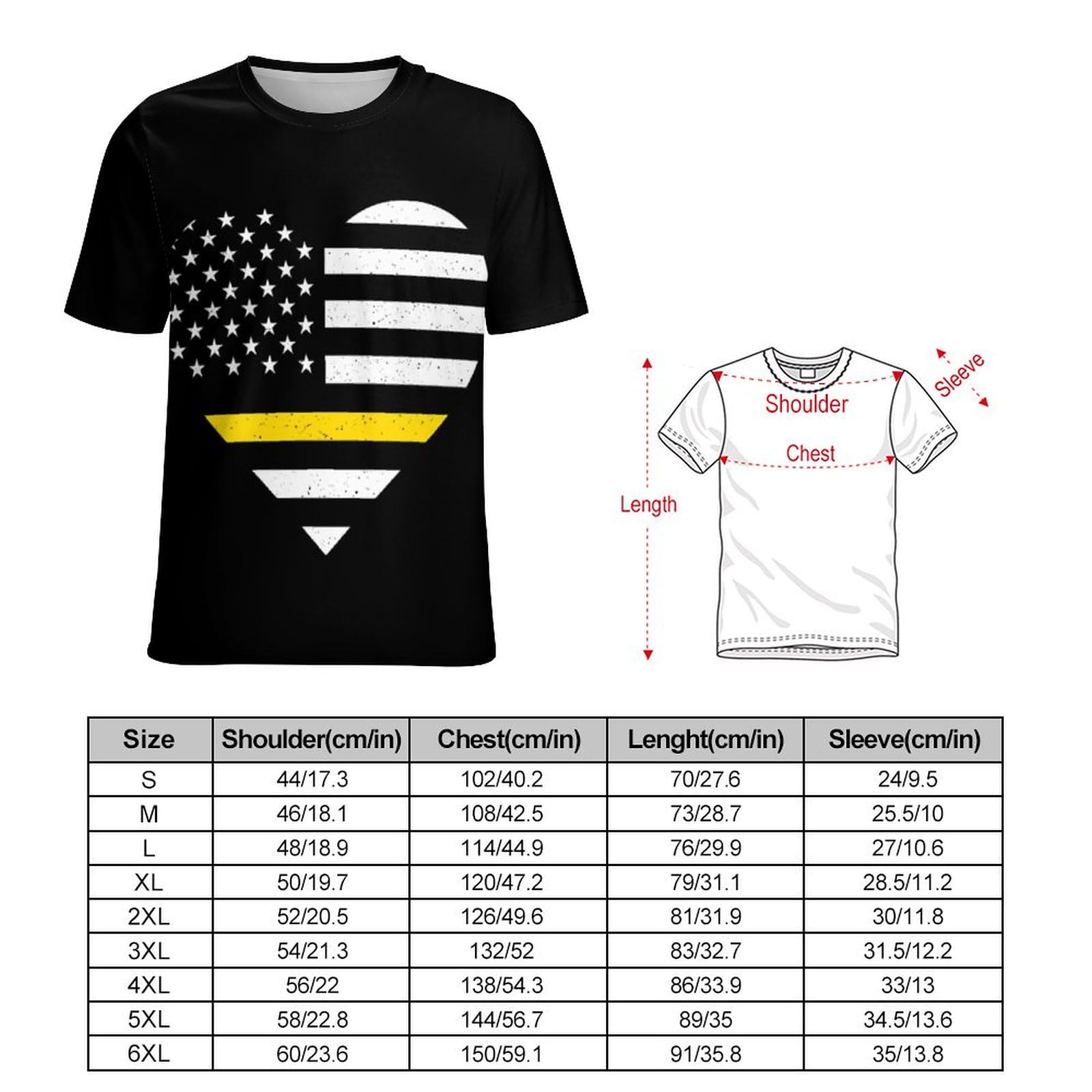 911 Dispatcher Gold Line U.S. Flag Unisex Adult T-Shirts Summer Short Sleeve Tee Casual Tops Funny Graphic 6XL