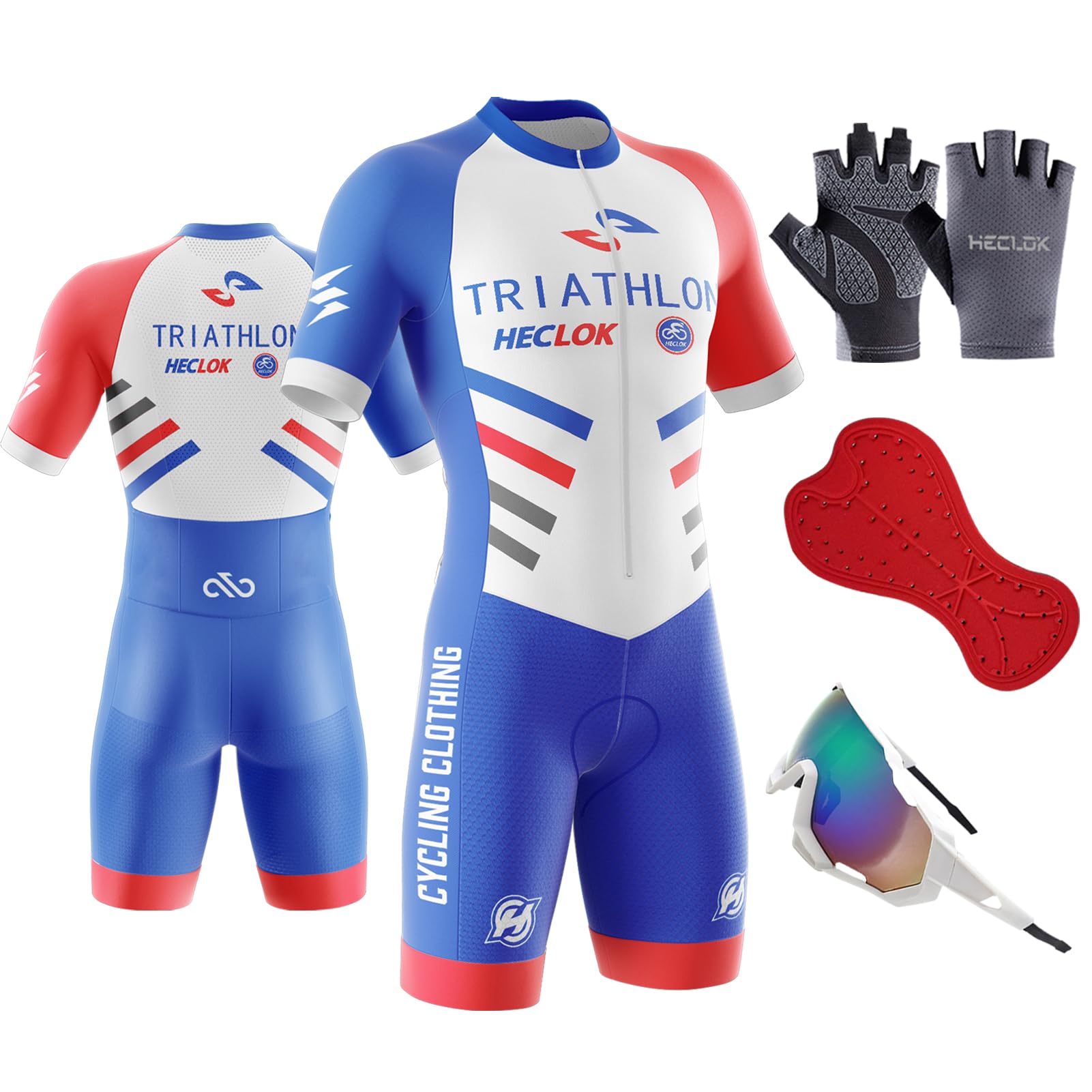 Homme Pro Trifonction Manches Courtes Sports de Plein Air Vêtements de Triathlon, Combinaison de Triathlon à Manches Rembourrée,Combinaison de Cyclisme Homme, Cycling Route