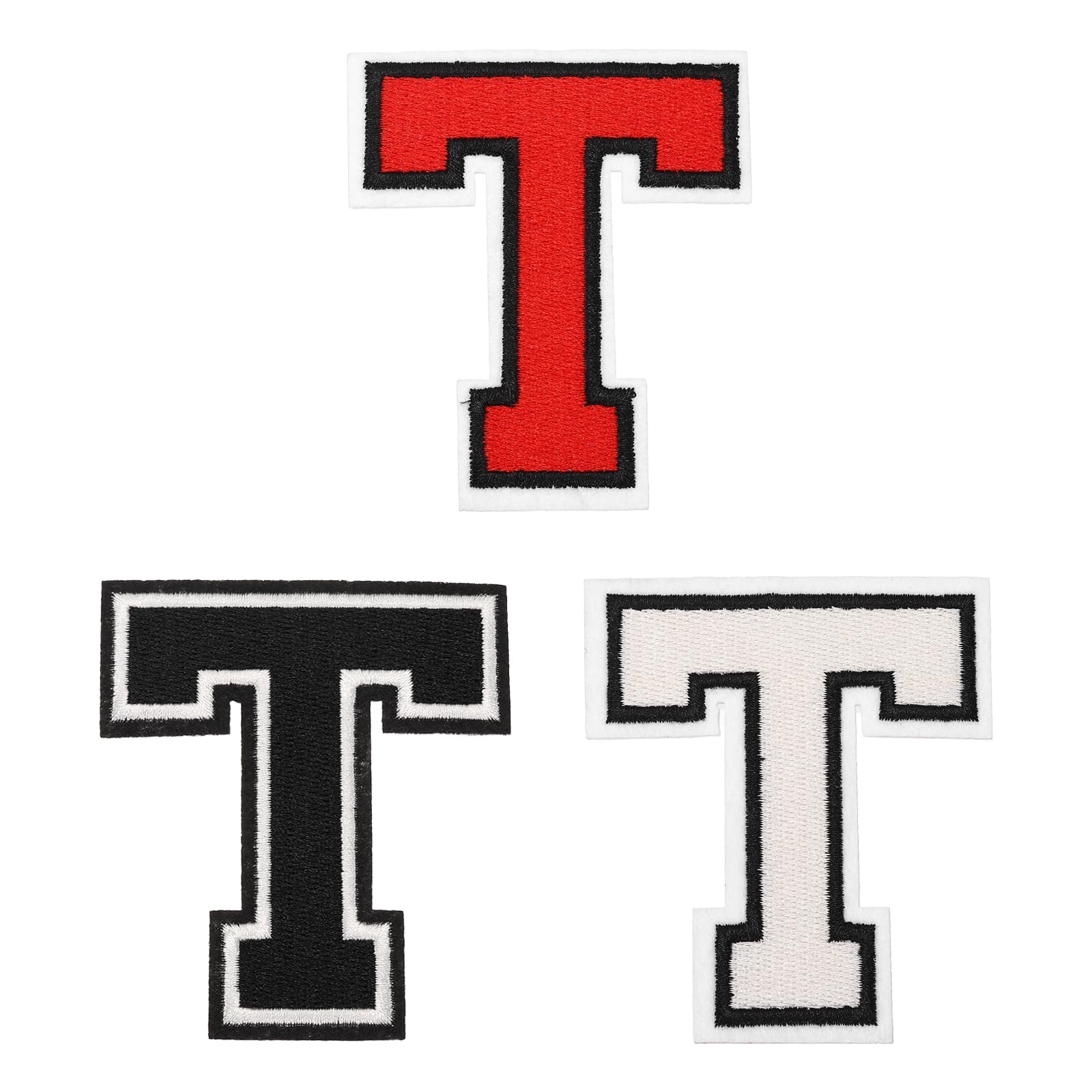 sourcing map 3 Pcs 3 Inch Iron-on Letters Patches, Letter T Embroidered Alphabet Appliques for Clothes Jacket Dress Hat Backpacks DIY Accessories, Red/White/Black