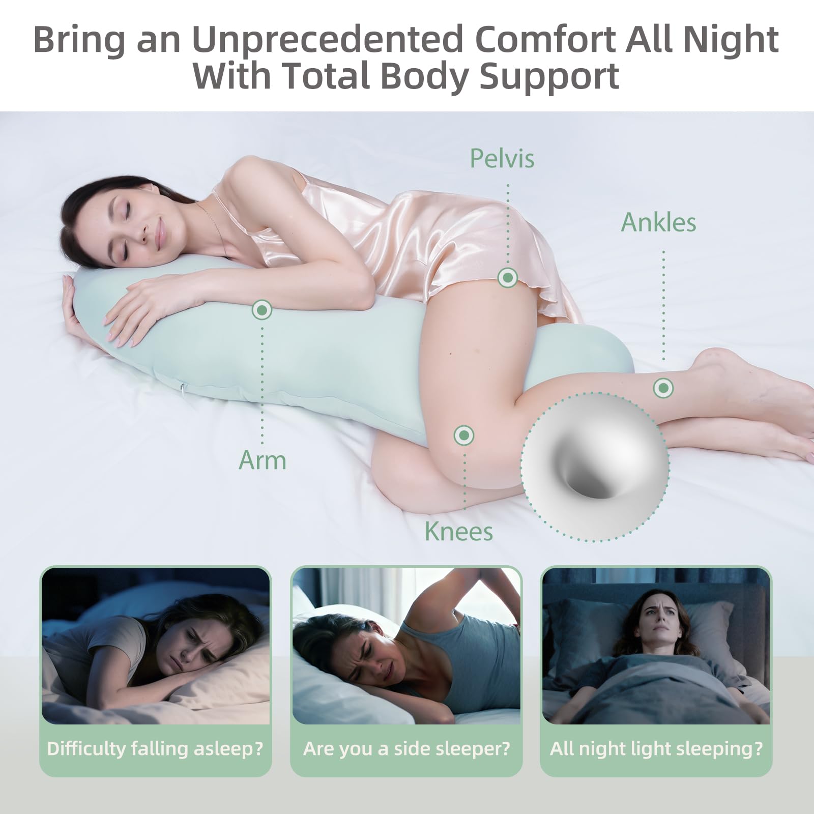 Almohada Corporal, Acolchado Almohada Corporal, Almohada para Dormir de Lado, Almohada de Embarazo y Maternidad