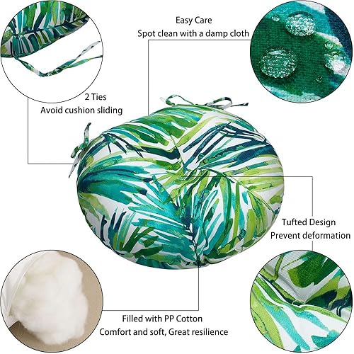 Miniatura 6 de Magpie Fabrics Cojines redondos de 15 pulgadas con lazos, juego de 2, impermeables, para todo tipo de clima, acolchado de 4 pulgadas de grosor, para