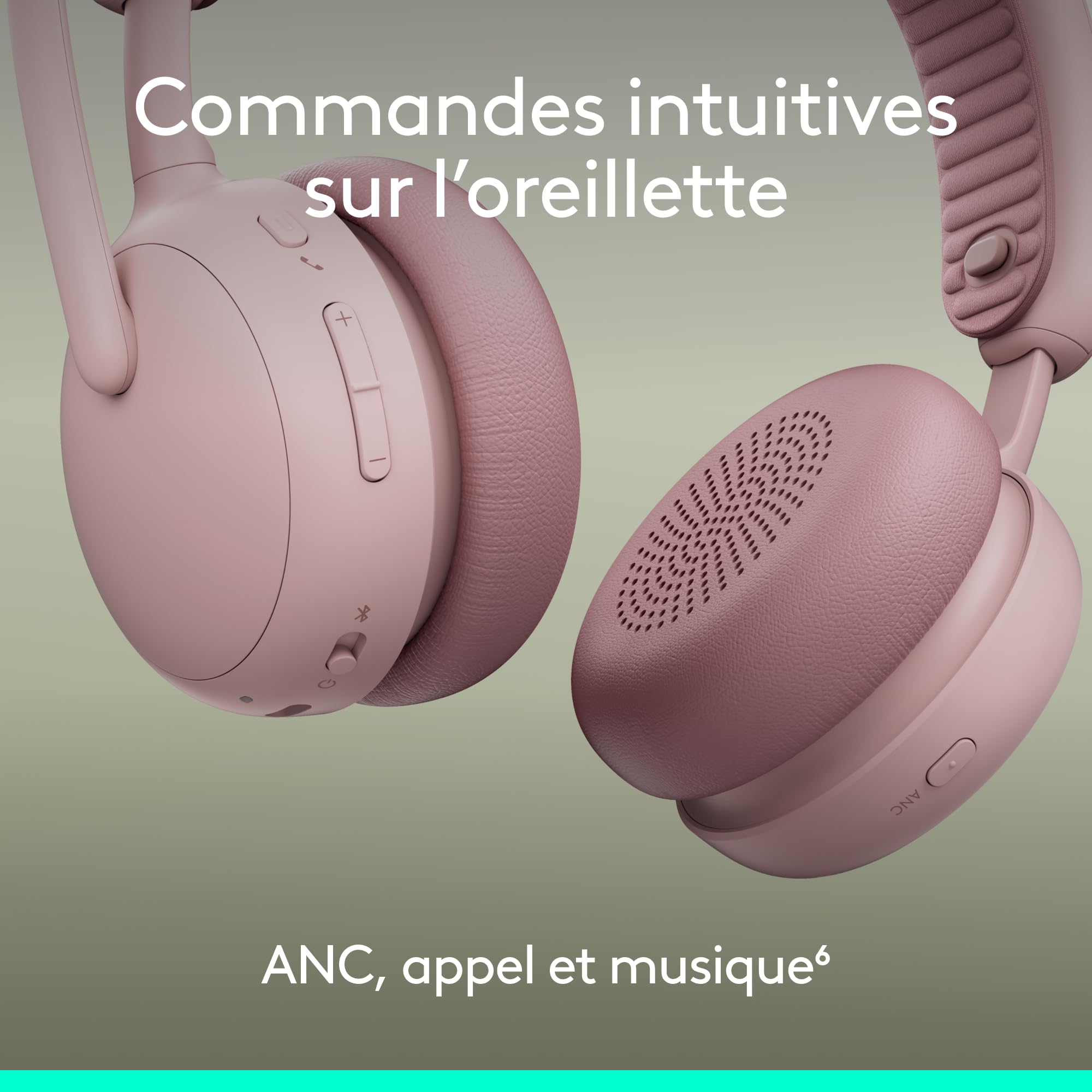 Logitech Zone Wireless 2 ES - Casque sans fil anti-bruit | Con cancellazione del rumore e ANC ibrida adattiva, Bluetooth, Rosa