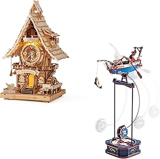 ROBOTIME 3D Wooden Puzzles for Adults-Cuckoo Clock Wooden Models for Adults & Ship Gravity Swing Model