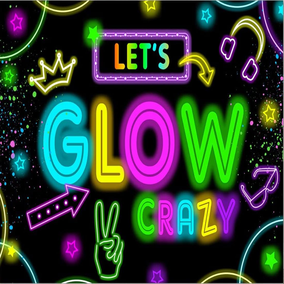 Wollmix Neon Glow Party Decorations Supplies Backdrop 10x10ft Glow in The Dark Let’s Glow Banner Photography Background Birthday Sleppover Graffiti