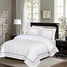 GMTEXTILE 100% Cotton 600 Thread Count Duvet Cover Set With Pillow Cases (Bratta Blue, King (220 x 230 cm))