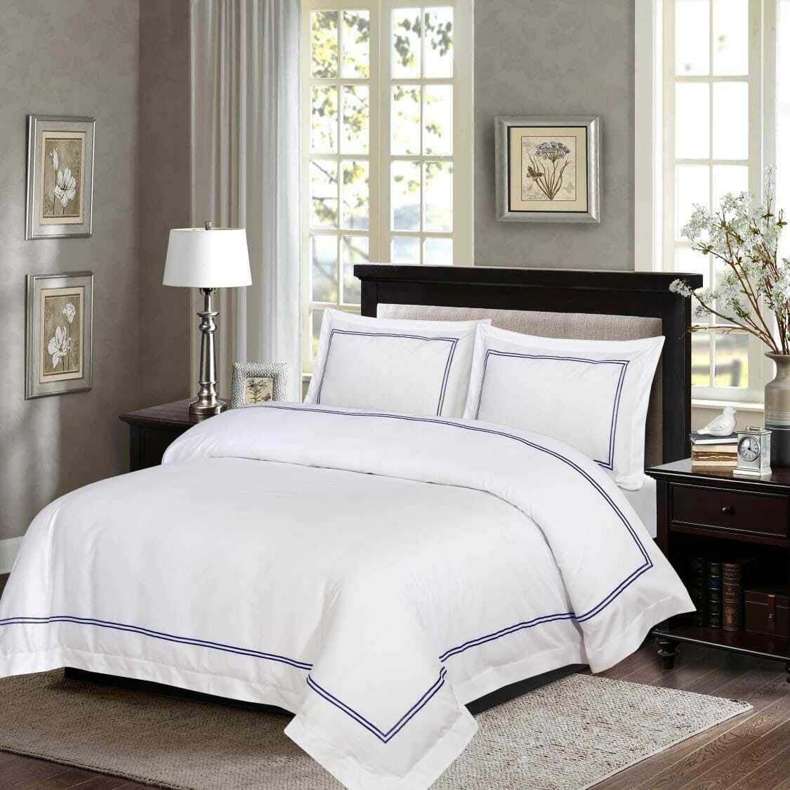 Gmtextiles Bratta Blue 100% Cotton 600 Thread Count Duvet Cover Set With Pillow Cases (, King (220 X 230 Cm))