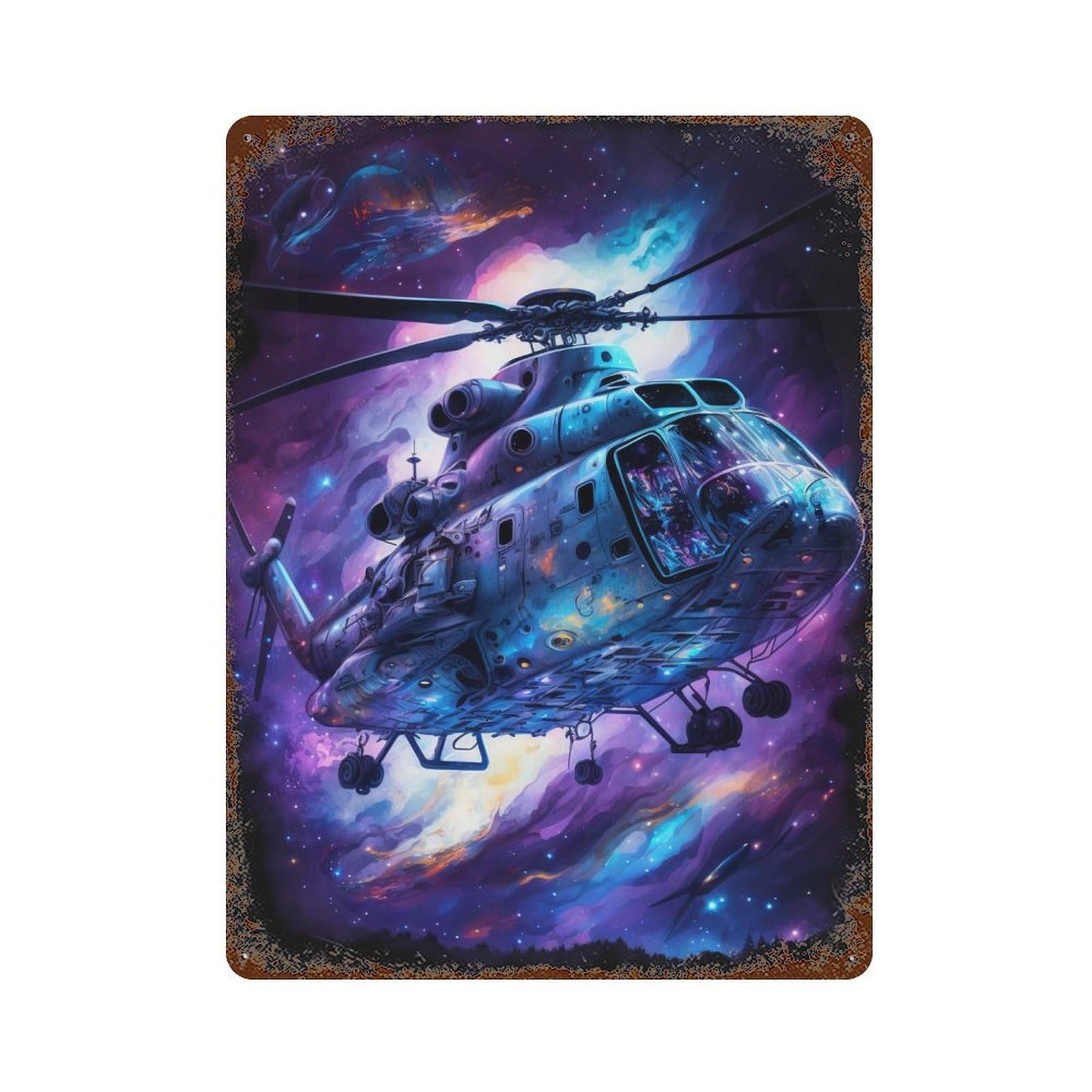 Garage Style Galactic Helicopter Adventure -7 Rusty Metal Tin Sign 15.7"x11.8", Decorative Metal Wall Art for Bar And Workshop