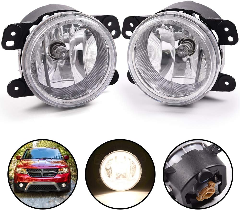 Compatible For Dodge Charger/Journey |Compatible for Jeep Grand Cherokee/Compatible for Cherokee Clear Lens Driving Fog Lamp Fog Light Assembly Driver Left/Passenger Right Side CH2594103 5182026AA