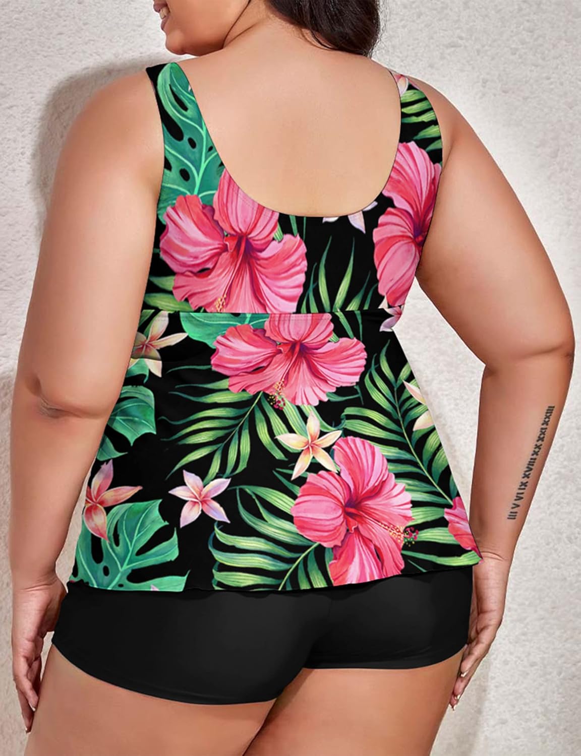 Omichic Modest Tankini Swimsuits for Women Two Piece Bathing Suits Floral Print Tank Top with Boyshorts