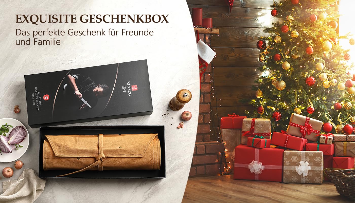XINZUO Messertasche 78,5cmx41,5cm, Profi Koch Rolltasche, Universal Etui für Koch 8 Slots, 16oz verdickte Leinwand, können Küchenwerkzeuge halten, tragbare Messer-Werkzeugtasche (nur Tasche)