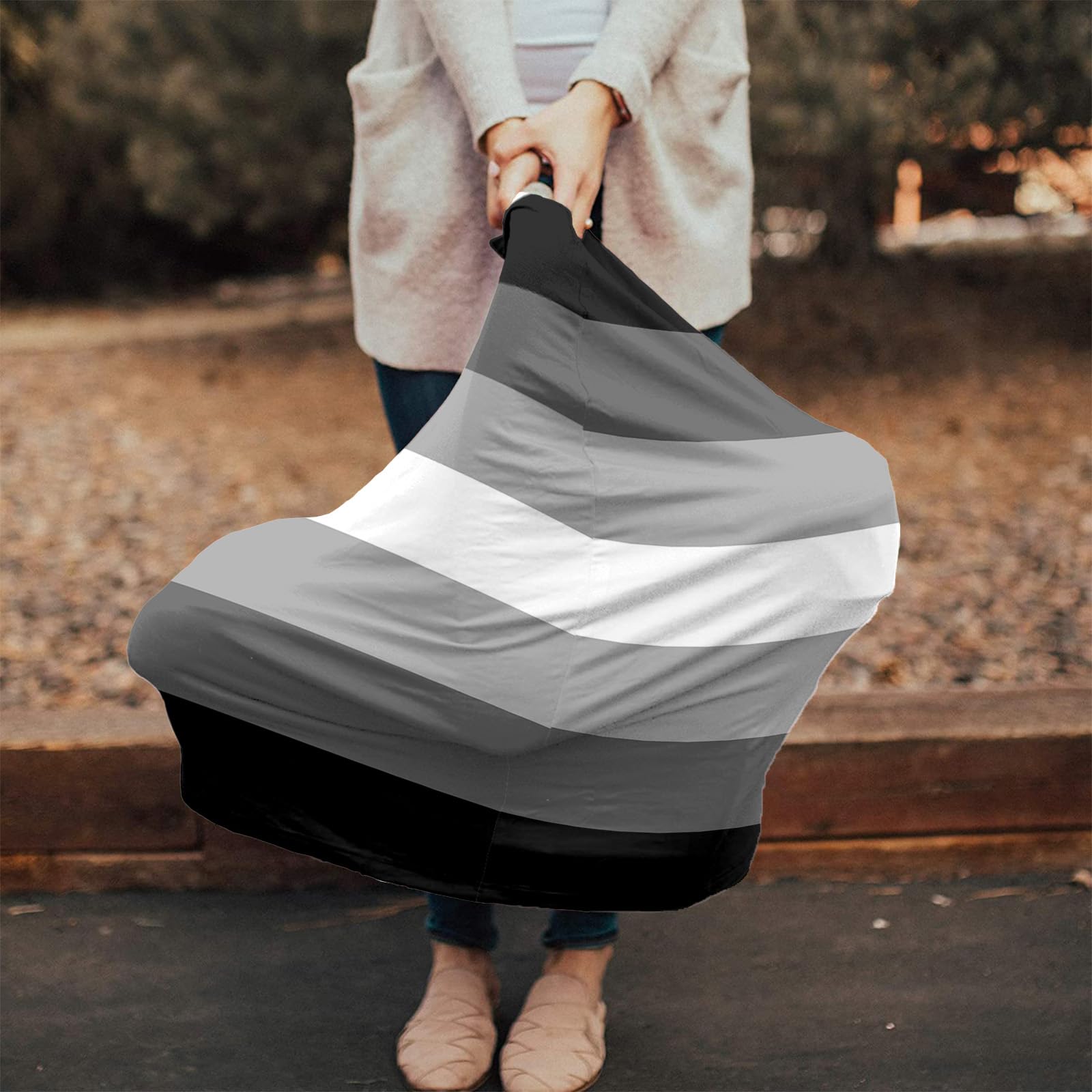 Nursing Cover for Breastfeeding Scarf, Black and White Gray Striped Baby Car Covers Super Soft Multi Use for Canopy Shopping Cart Cover Blanket Stroller Cover